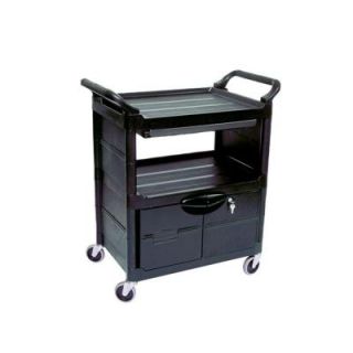 Rubbermaid Commercial Products Utility Cart with Lockable Doors, Sliding Drawer 4 in. Swivel Caster in Black FG345700BLA