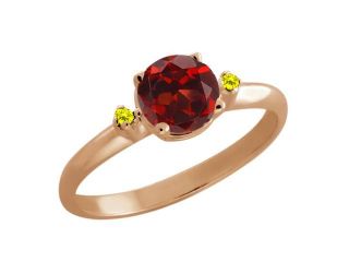 1.02 Ct Round Red Garnet Canary Diamond Rose Gold Plated Sterling Silver Ring 