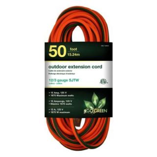 Power By Go Green 50 ft. 12/3 SJTW Extension Cord   Orange with Lighted Green Ends GG 14050