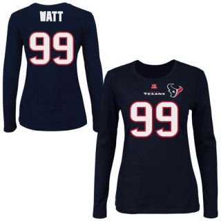 Majestic JJ Watt Houston Texans Womens Navy Blue Fair Catch V Name and Number Long Sleeve T Shirt