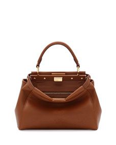 Fendi Peekaboo Mini Leather Satchel Bag, Brown