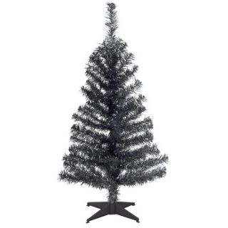 Tinsel Trees 3 Black Artificial Christmas Tree with Plastic Stand