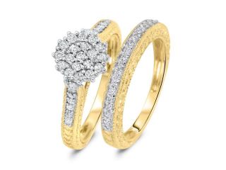 3/4 CT. T.W. Round Cut Diamond Women's Bridal Wedding Ring Set 10K Yellow Gold 