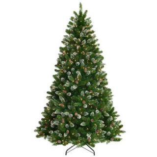 National Tree Company 7.5 ft. Crystal Spruce Hinged Artificial Christmas Tree with Glittered Tips, Pine Cones with 700 Clear Lights CRY10 300 75