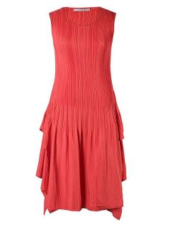 Chesca Coral Cap Sleeve Crush Pleat Dress Coral