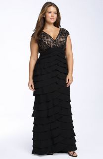Adrianna Papell Lace Bodice Shutter Pleat Gown (Plus Size)