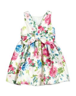 David Charles Sleeveless Satin Floral Dress, White/Pink/Blue, Size 2 10
