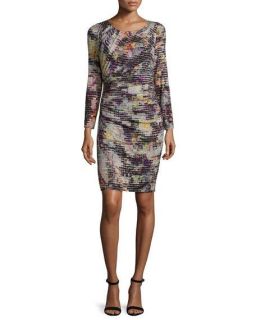 Kay Unger New York Long Sleeve Round Neck Floral Print Dress, Multi