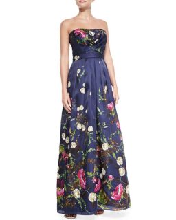 Kay Unger New York Strapless Floral Print Gown