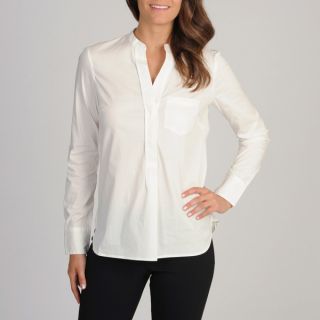 Isaac Mizrahi Womens White Henley Woven Shirt   Shopping