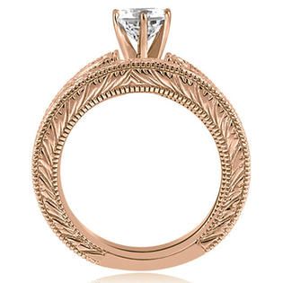 AMCOR 0.45 cttw. 18K Rose Gold Antique Round Cut Diamond Bridal Set