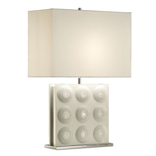 Nova Lighting 26 in Gloss White Wood and Chrome Indoor Table Lamp with Fabric Shade