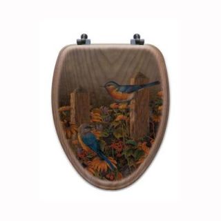 Linda's Bluebirds Elongated Closed Front Wood Toilet Seat in Oak Brown TS O LBB E AB