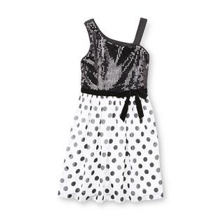 Holiday Editions Girls Sequined One Shoulder Party Dress   Polka Dots