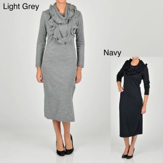 Lennie for Nina Leonard Womens Long Sleeve Ruffle Scarf Sweater Dress