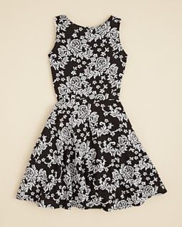 AQUA Girls' Floral Jacquard Ponte Dress   Sizes S XL