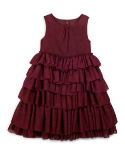 Burberry Anjie Sleeveless Tiered Ruffle Dress, Burgundy, Size 4 14
