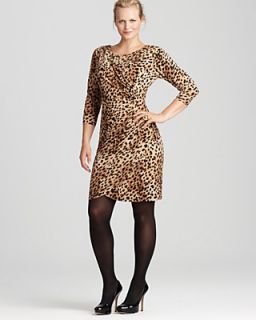 Calvin Klein Plus Three Quarter Sleeve Side Ruched Leopard Dress