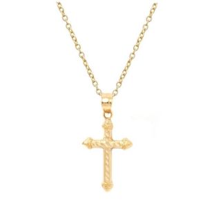 Pori 14k Yellow Gold Diamond cut Cross Necklace