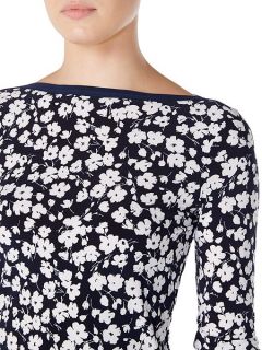 Lauren Ralph Lauren Aveley floral print top with boat neck Navy & White