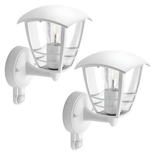 Litecraft Philips Pack of 2 Creek Outdoor Lantern Wall Light with PIR Sensor   White