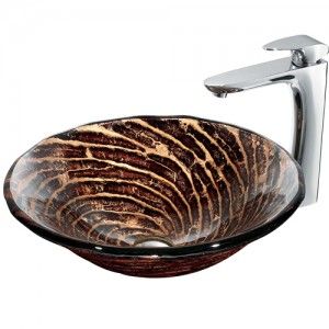 VIGO Industries VGT188 Bathroom Sink, Chocolate Caramel Swirl Glass Vessel Sink & Faucet Set   Chrome