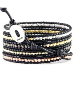 Chan Luu Multi Nugget Sectioned Wrap Bracelet On Black Leather (384152201)