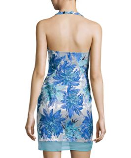A.B.S. By Allen Schwartz Ocean Blue And Silver Floral Printed Woven Halter Dress (325600901)
