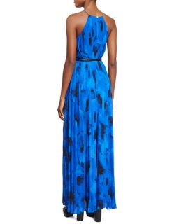 Michael Kors Collection Sleeveless Floral Print Pleated Gown, Lapis