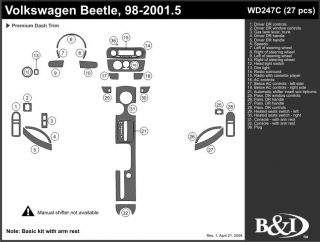 1998 2001 Volkswagen Beetle Wood Dash Kits   B&I WD247C DCF   B&I Dash Kits
