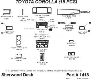 2003, 2004 Toyota Corolla Molded Dash Kits   Sherwood Innovations 1418 AT   Sherwood Factory Match Dash Kits
