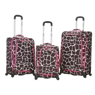 Rockland Fusion 3pc. Expandable Spinner Luggage Set   Pink Giraffe