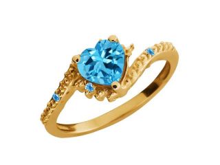 1.02 Ct Heart Shape Swiss Blue Topaz Gold Plated Sterling Silver Ring 
