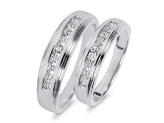 3/8 Carat T.W. Round Cut Diamond His And Hers Wedding Band Set 14K White Gold  