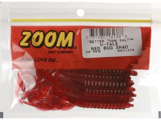 Zoom Soft Plastic Fishing Bait 001 270 Super Salt+ U Tale 20 PK Red Bug Shad