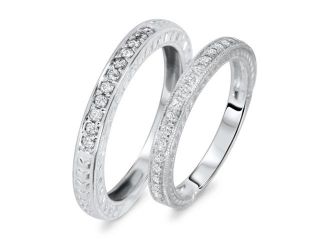 1/2 Carat T.W. Round Cut Diamond His And Hers Wedding Band Set 14K White Gold  