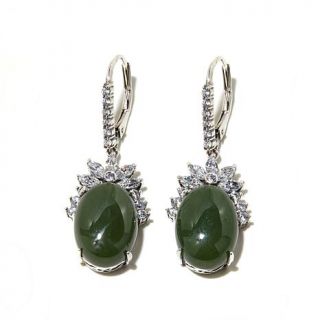 Jade of Yesteryear Nephrite Jade and CZ Sterling Silver Drop Earrings   7837736