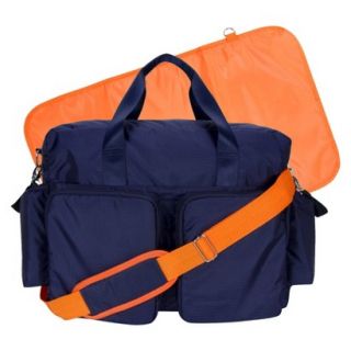 Trend Lab Deluxe Duffle Diaper Bag   Navy Blue and Orange