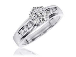 3/8 Carat T.W. Round Cut Diamond Ladies Engagement Ring 14K White Gold  Size 7 