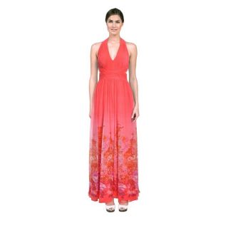 Aidan Mattox Womens Watermelon Pink Floral Print Halter Dress (Size