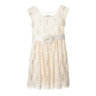 Sophia Christina Girls Allover Lace/ Sequin Dress With Floral Pin