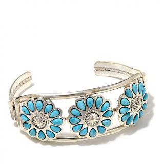 Chaco Canyon Sleeping Beauty Turquoise "Flower" Sterling Silver Cuff Bracelet   8119048