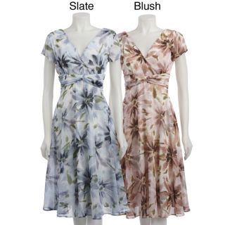 Connected Apparel Womens Short sleeve Floral Print Chiffon Dress