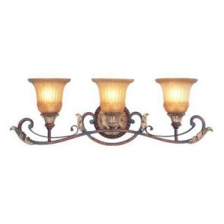 Livex Lighting 3 Light Verona Bronze Bath Light with Rustic Art Glass and Aged Gold Leaf Accents 8553 63