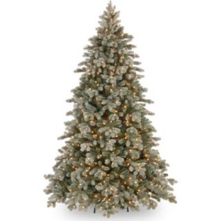 National Tree Pre Lit 7 1/2' Poly Frosted Colorado Spruce Hinged Artificial Christmas Tree with 750 Clear Lights