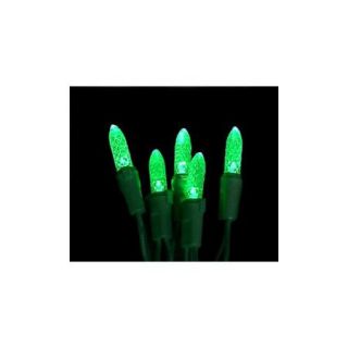 Set of 50 Green LED Faceted C3 Mini Christmas Lights 4" Spacing   Green Wire