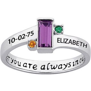 Personalized Daughter's Sterling Silver "always in our hearts" Birthstone and Name Ring