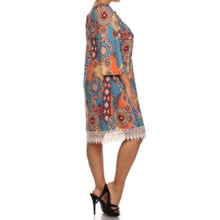 Moa Collection Womens Plus Size Abstract Floral Print Midi Dress