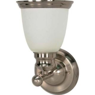 Glomar 1 Light Smoked Nickel Vanity Light with Satin Frosted Glass Shade HD 622