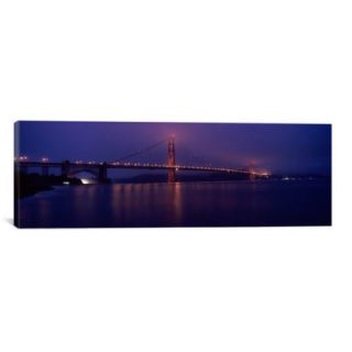 iCanvas Panoramic Suspension Bridge Lit up at Dawn Viewed from Fishing Pier, Golden Gate Bridge, San Francisco Bay, California Photographic Print on Wrapped Canvas